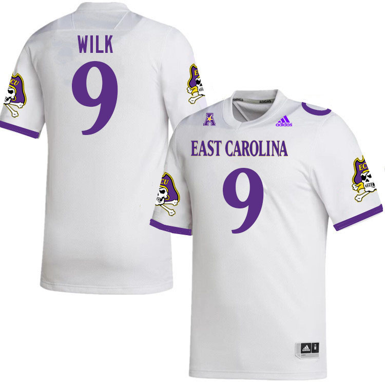 Men #9 Teagan Wilk ECU Pirates 2023 College Football Jerseys Stitched-White - Click Image to Close
